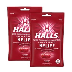 (Lot of 2) Halls Cough & Throat Relief Cherry Cough Drops, 30 CT